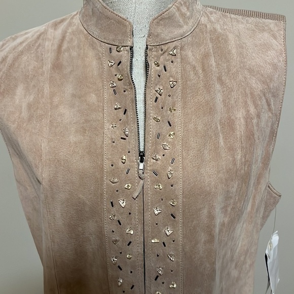 JH Collectibles beige suede beaded vest, sz XL - Picture 3 of 7